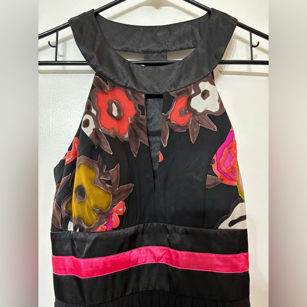 SUE WONG Women Sleeveless Silk Black Floral Print Long Maxi Dress Size 4 - Picture 3 of 16